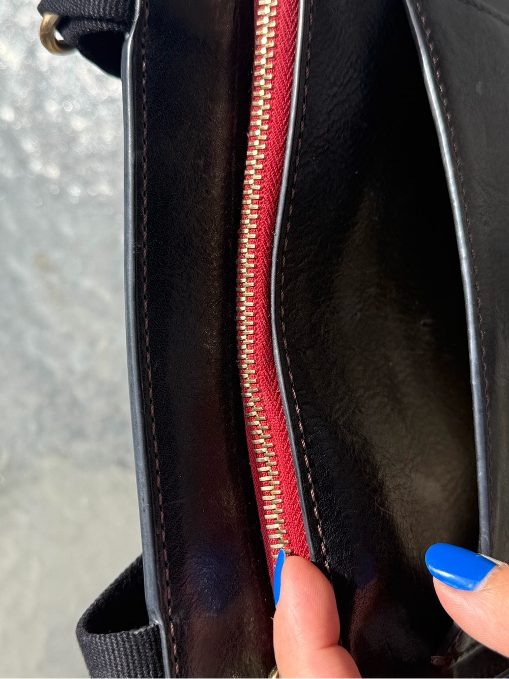 Black Leather Crossbody Bag with Adjustable Strap - Picture 6 of 7